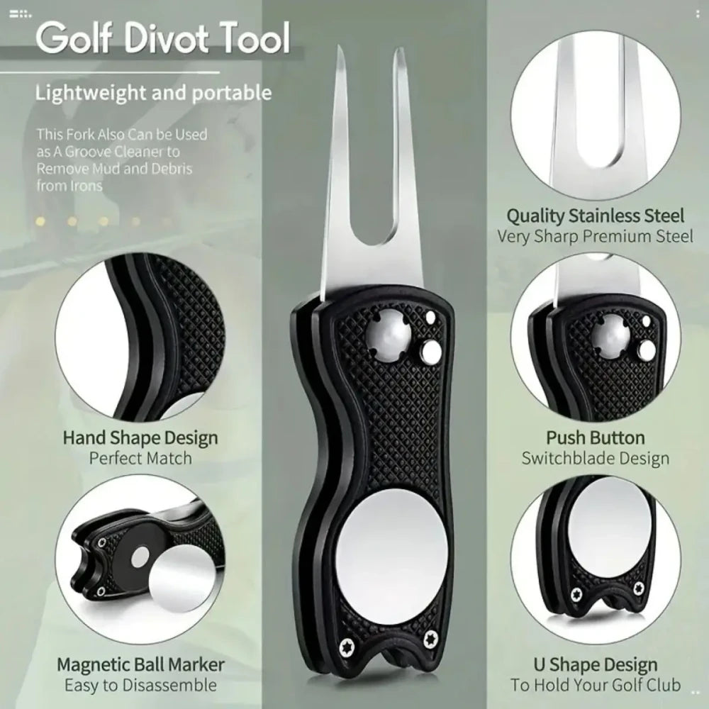 Foldable Divot Tool with Magnetic Ball Marker