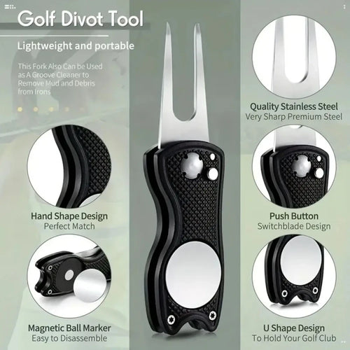 Foldable Divot Tool with Magnetic Ball Marker